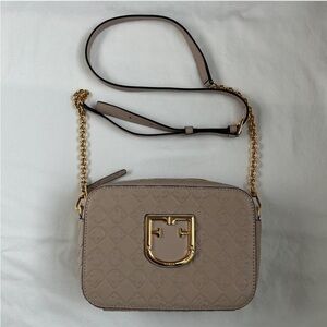 Furla Tan Embossed Leather Crossbody Bag Gold Chain EUC